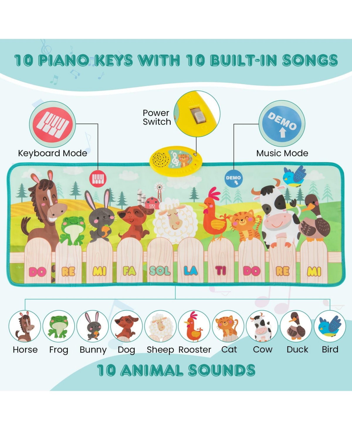 Mecale Kids Musical Mat Indoor Outdoor Animal Farm Piano