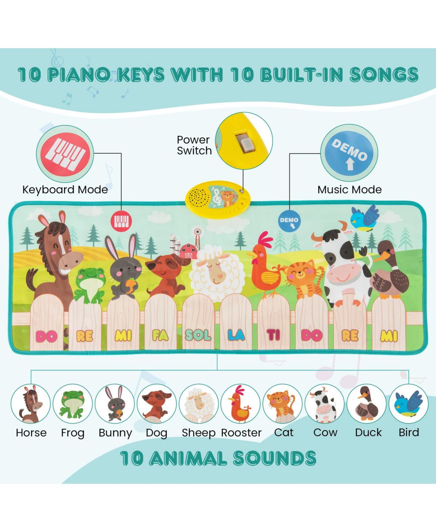 Kids Animal Farm Piano Foldable Playmat