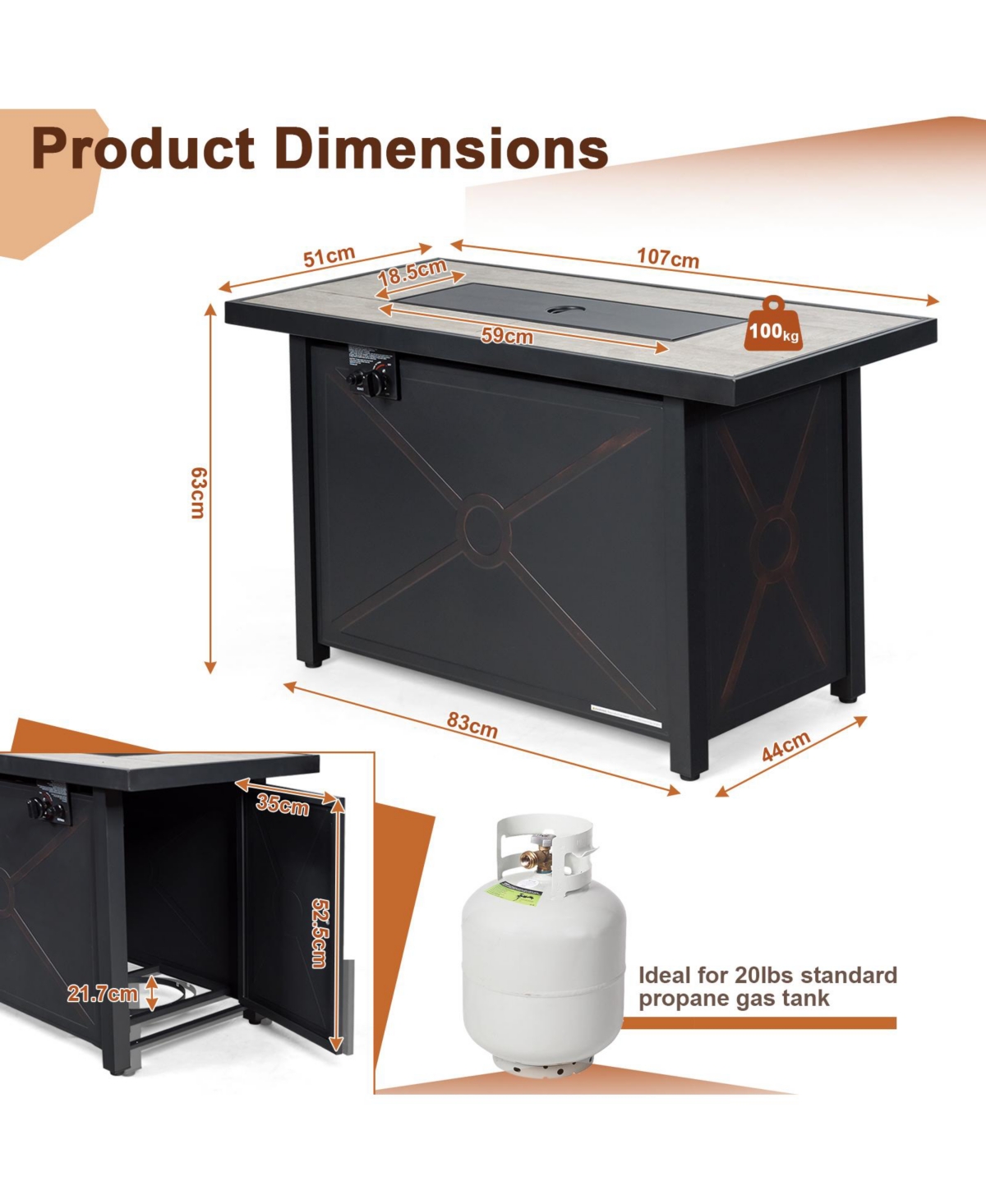 Mecale 42 Inch 60000 Btu Propane Fire Pit Table with Ceramic Tabletop