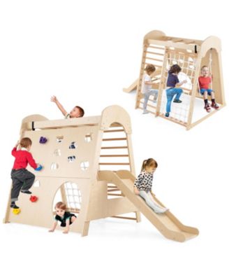 8-in-1 Indoor Jungle Gym Wooden Playground with Swing and Climbing Wall