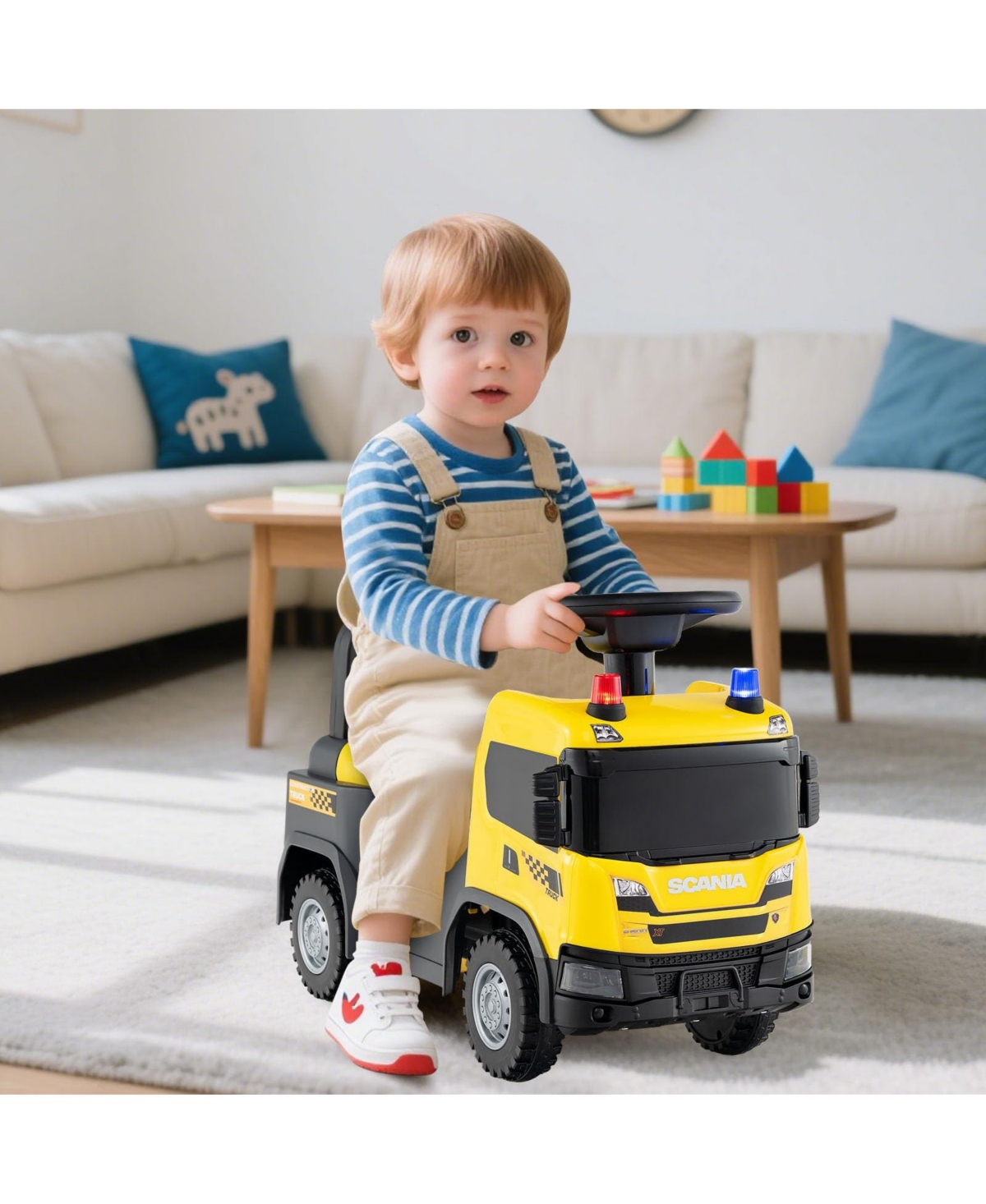 Kids Ride On Push Car Licensed Scania Truck Toy with Steering Wheel and Music