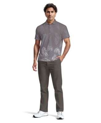 Men's Botanical Print Short-Sleeve Button-Down Woven Golf Shirt