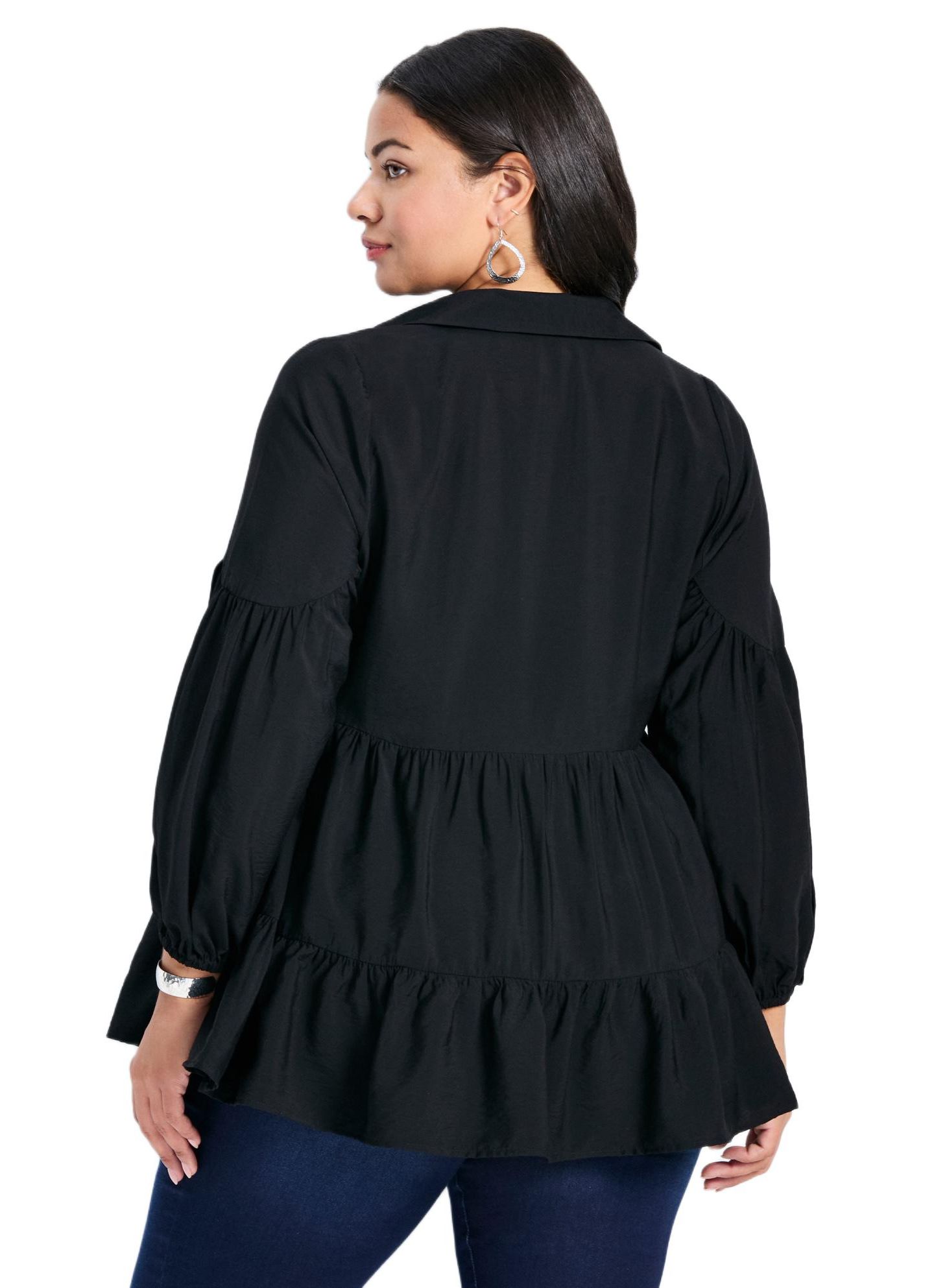 Женская рубашка Avenue Plus Size Amari Tiered Tunic, цвет: Чёрный — фото 2