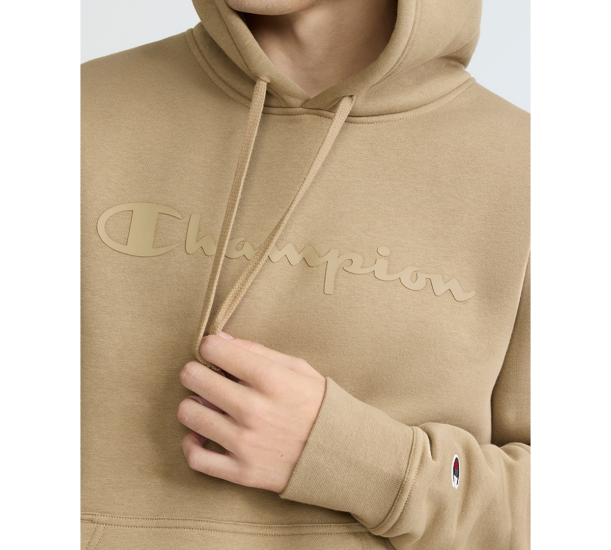 Champion Powerblend Hoodie, Tonal Script Logo In Brown