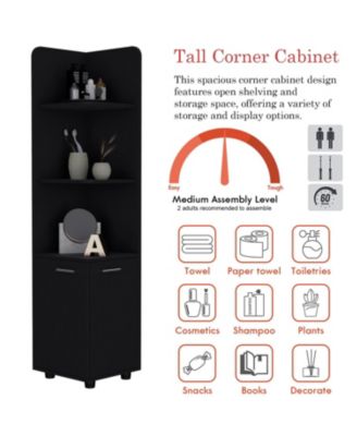 Freestanding Bathroom Cabinet Black Modern Storage Organizer for Bathroom Living Room or Laundry Room