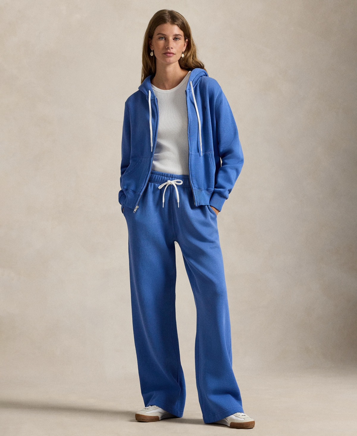 Polo Ralph Lauren Women's Drawstring Fleece Wide-leg Sweatpant In Blue