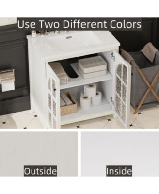 31 Inch Bathroom Vanity with Ceramic Sink Faux Aged Finish Vintage Rustic Bathroom Cabinet with Bronze Pulls and 2 Soft Closing Doors