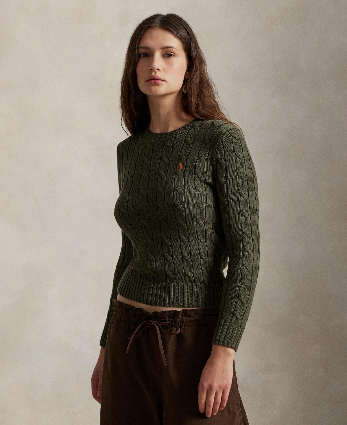 Polo Ralph Lauren Women's Cable-knit Cotton Crewneck Sweater In Green