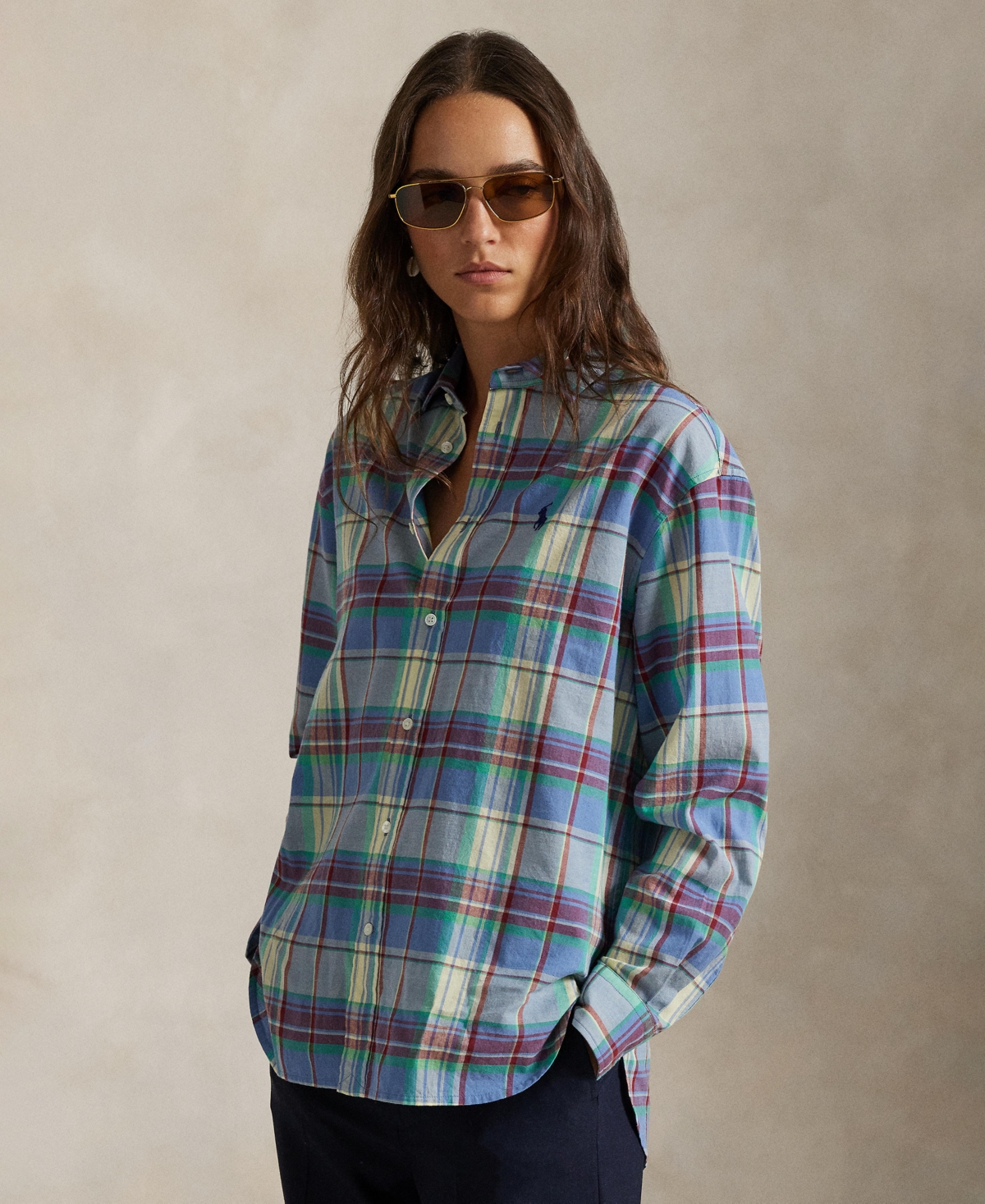 Polo Ralph Lauren Women's Relaxed Fit Collared Plaid Shirt