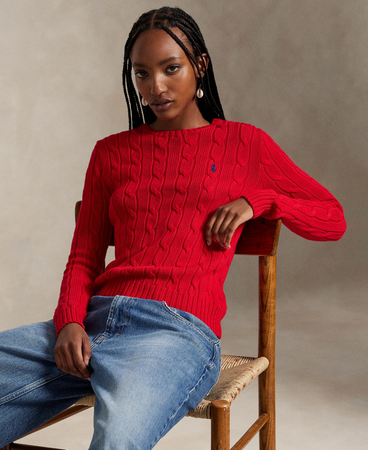 Polo Ralph Lauren Women's Cable-knit Cotton Crewneck Sweater In Red