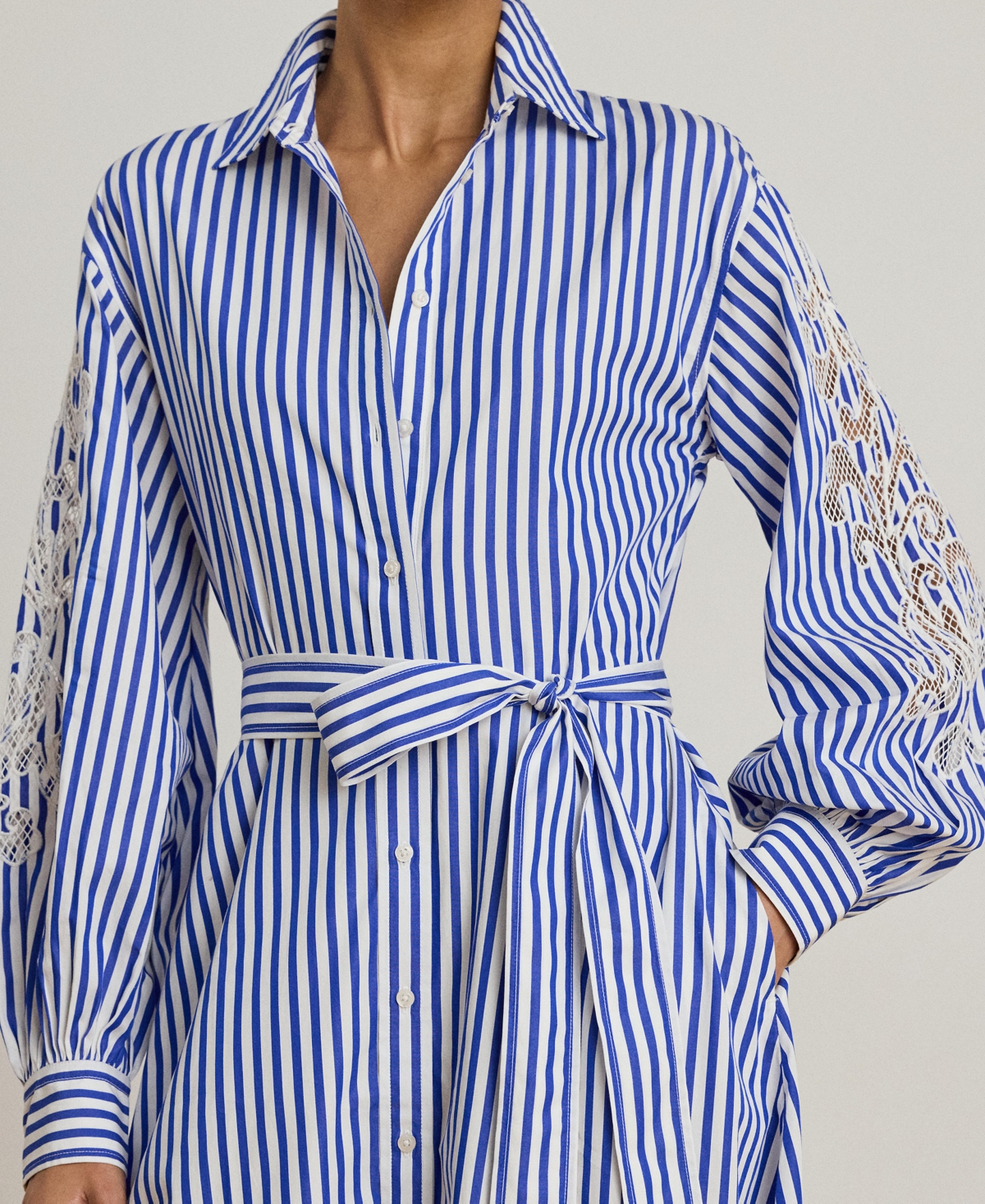 Lauren Ralph Women's Striped Eyelet Broadcloth Belted Shirtdress