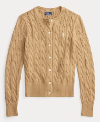 Women's Cable-Knit Cotton Crewneck Cardigan Sweater