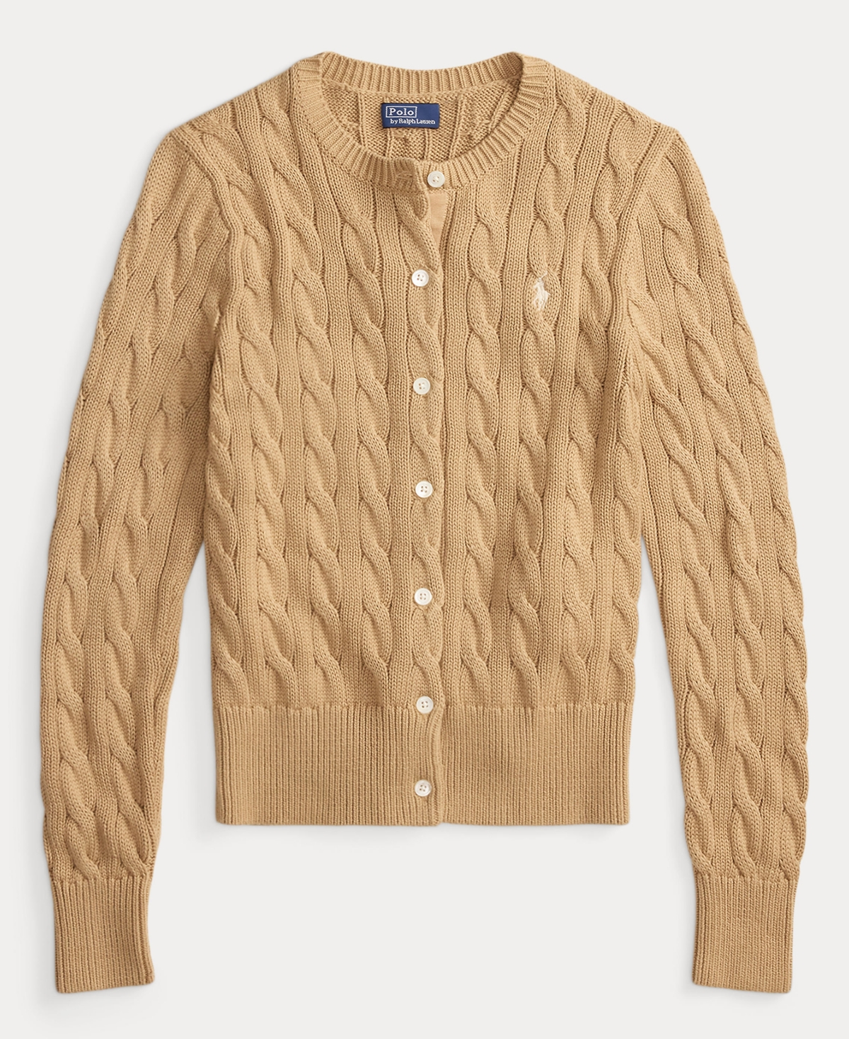 Polo Ralph Lauren Women's Cable-knit Cotton Crewneck Cardigan Sweater In Brown