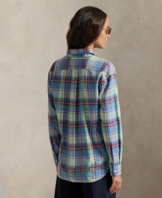 Women's Relaxed Fit Collared Plaid Shirt