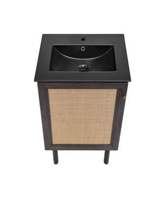 Wood 18" Freestanding Bathroom Vanity with Black Sink Top