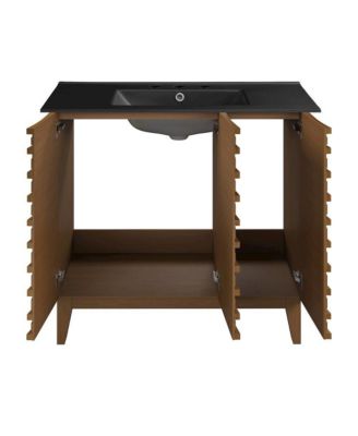 Cascade 36 in. Brown oak Bathroom Vanity With Black, 3-Hole Ceramic Sink Top