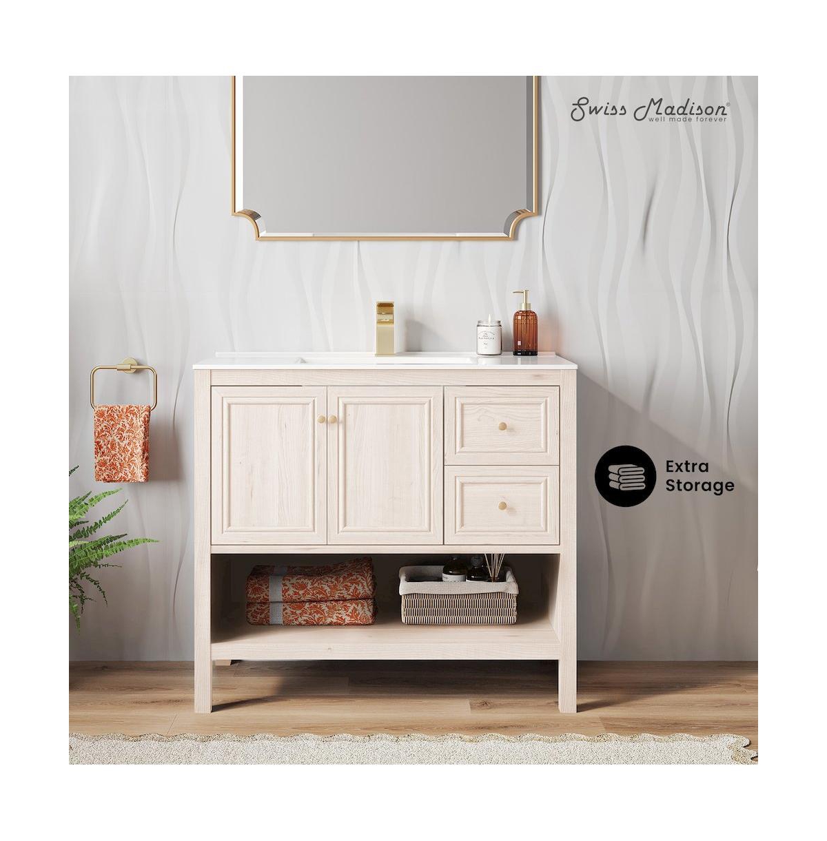 Swiss Madison Chateau 36" Freestanding Bathroom Vanity in White Oak with Sink Top