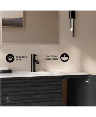 Cascade 36" Wall-Mounted Bathroom Vanity in Black Oak with Sink Top