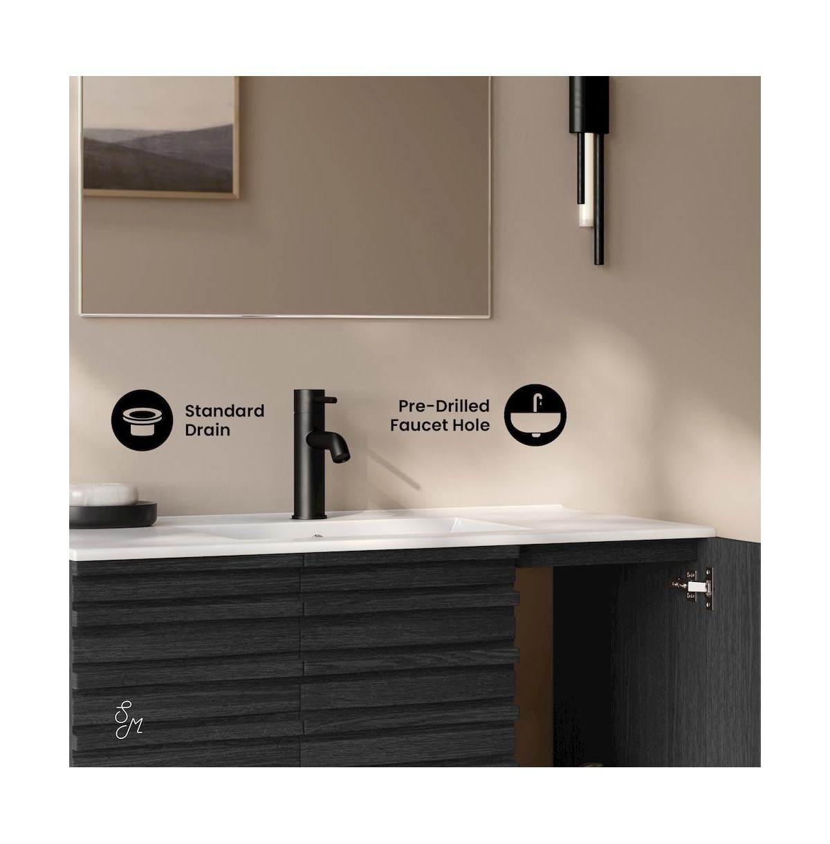 Swiss Madison Cascade 36" Wall-Mounted Bathroom Vanity in Black Oak with Sink Top