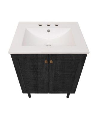 24" Freestanding Bathroom Vanity in Black Oak with 3-Hole Widespread Sink Top