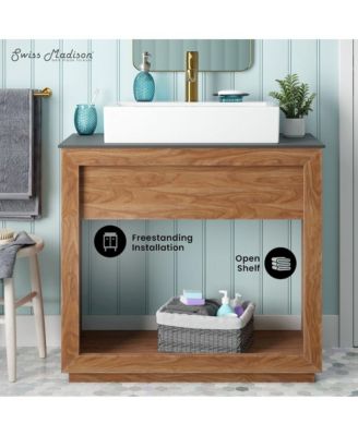 Rennes 36" Freestanding Bathroom Vanity in Natural Teak with Sink Top
