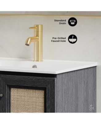 24" Wall-Mounted Bathroom Vanity in Black Oak with Single Faucet Hole Vanity Top