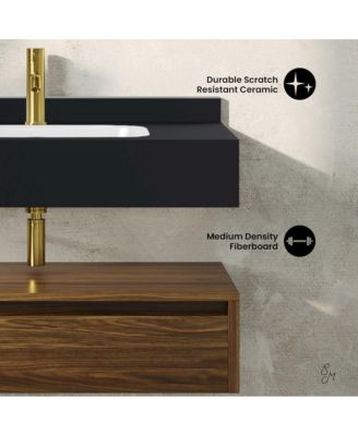 Avancer 36" MDF Wall-Mounted Bathroom Vanity with Marble Sink Top