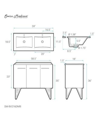 60 in. White, Double Basin Bathroom Vanity With Black Artificial Stone Sink Top