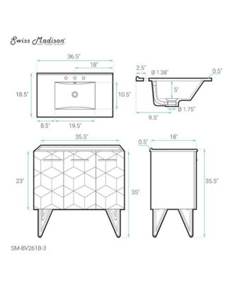 Annecy 36 in. Phantom Black Bathroom Vanity With White, 3-Hole Ceramic Sink Top