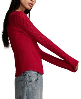 Women's Textured Long-Sleeve Henley Top
