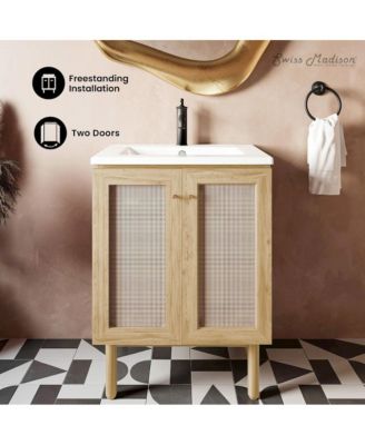 24" Freestanding Bathroom Vanity in Natural Oak with Sink Top