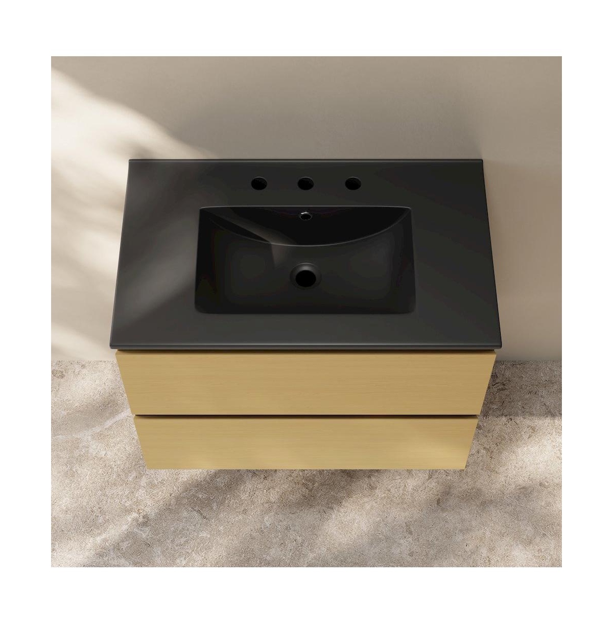 Swiss Madison 30" Freestanding Bathroom Vanity, Natural Oak, Black 3-Hole Widespread Sink Top