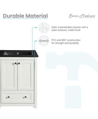 Cannes 24 in. White Bathroom Vanity With Black, 3-Hole Ceramic Sink Top