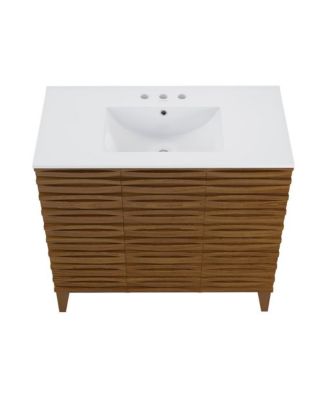 Cascade 36 in. Brown oak Bathroom Vanity With White, 3-Hole Ceramic Sink Top