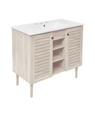 36" Freestanding Bathroom Vanity in White Oak with 3-Hole Widespread Sink Top