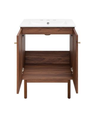 24" Freestanding Bathroom Vanity in Brown Oak with 3-Hole Centerset Sink Top