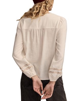 Women's Embroidered Notch Neck Peasant Top