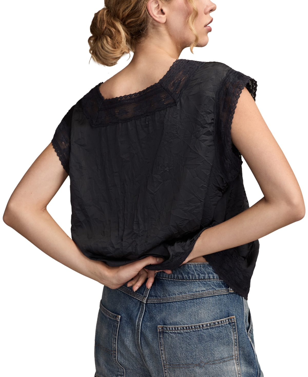 Lucky Brand Women's Lace Dolman Sleeve Top