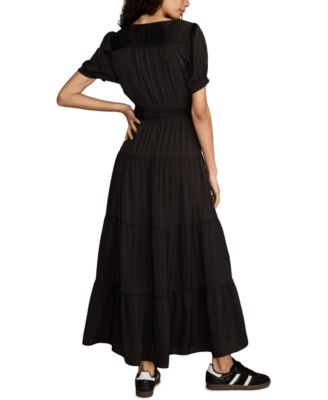 Women's Short-Sleeve Crinkle Maxi Dress