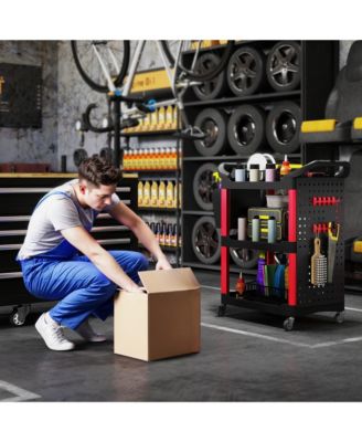 3-Tier Rolling Tool Cart, Utility Cart with Side Shelf & Hook