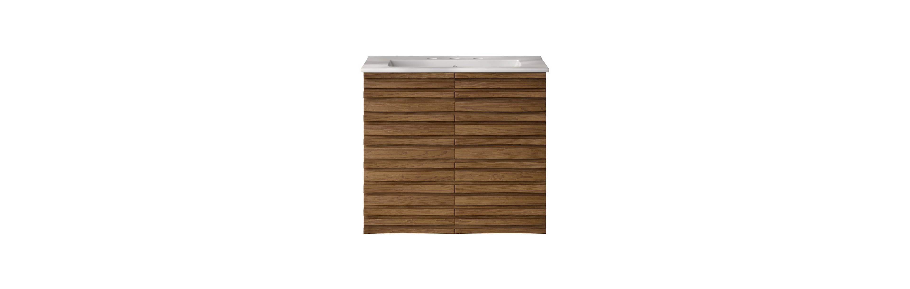 24" Wall-Mounted Bathroom Vanity in Brown Oak with 3-Hole Widespread Sink Top