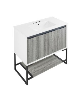 Marseille 36 in. Gray Bathroom Vanity With White, 3-Hole Ceramic Sink Top