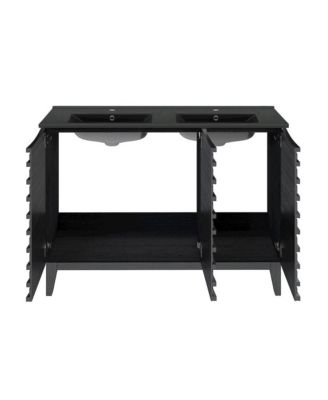 48 in. Black Oak, Double Basin Bathroom Vanity With Black Ceramic Sink Top