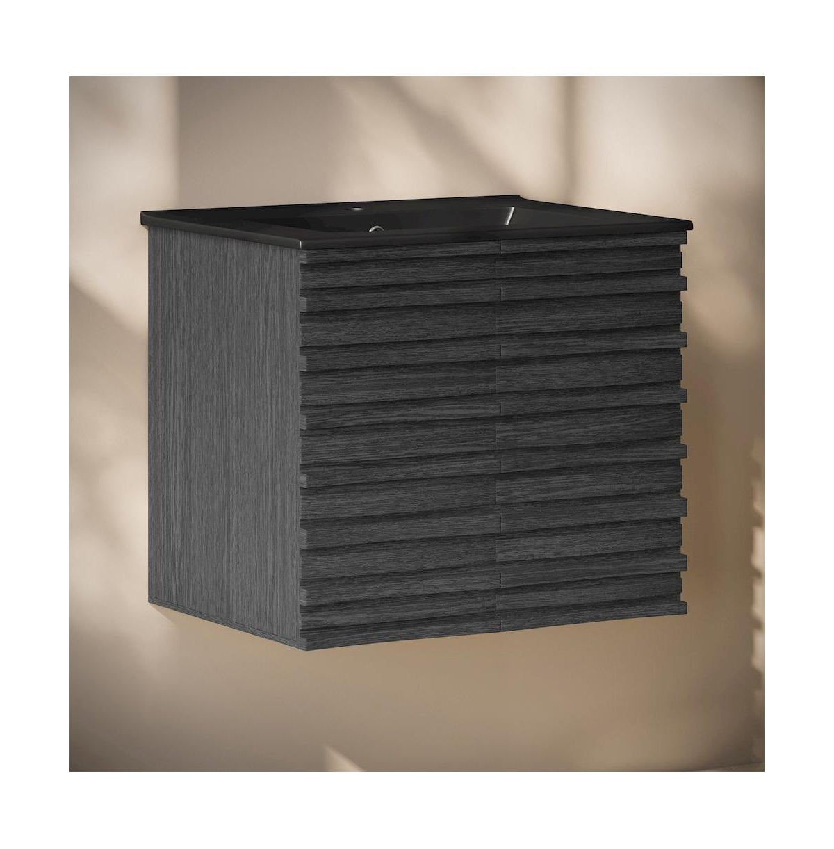 Cascade 24" Wall-Mounted Bathroom Vanity in Black Oak with Black Sink Top