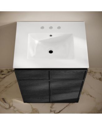 24" Freestanding Bathroom Vanity in Black Oak with 3-Hole Widespread Sink Top