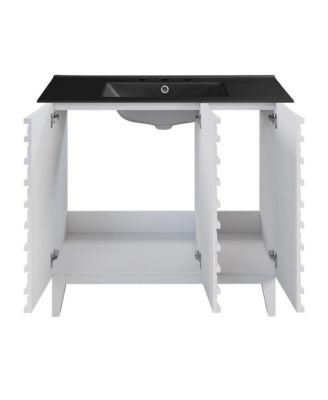 Cascade 36 in. White Oak Bathroom Vanity With Black, 3-Hole Ceramic Sink Top