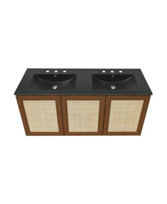 Wood 48" Wall-Mounted Bathroom Vanity with 3-Hole Widespread Double Basin Sink Top