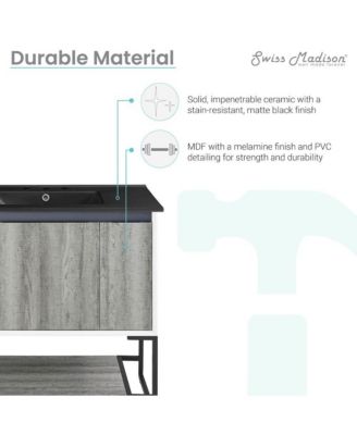 Marseille 36 in. Gray Bathroom Vanity With Black, 3-Hole Ceramic Sink Top