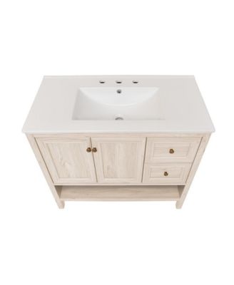 36" Freestanding Bathroom Vanity in White Oak with 3-Hole Widespread Sink Top