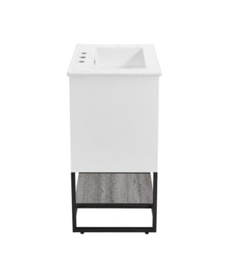 Marseille 24 in. Gray Oak Bathroom Vanity With White, 3-Hole Ceramic Sink Top